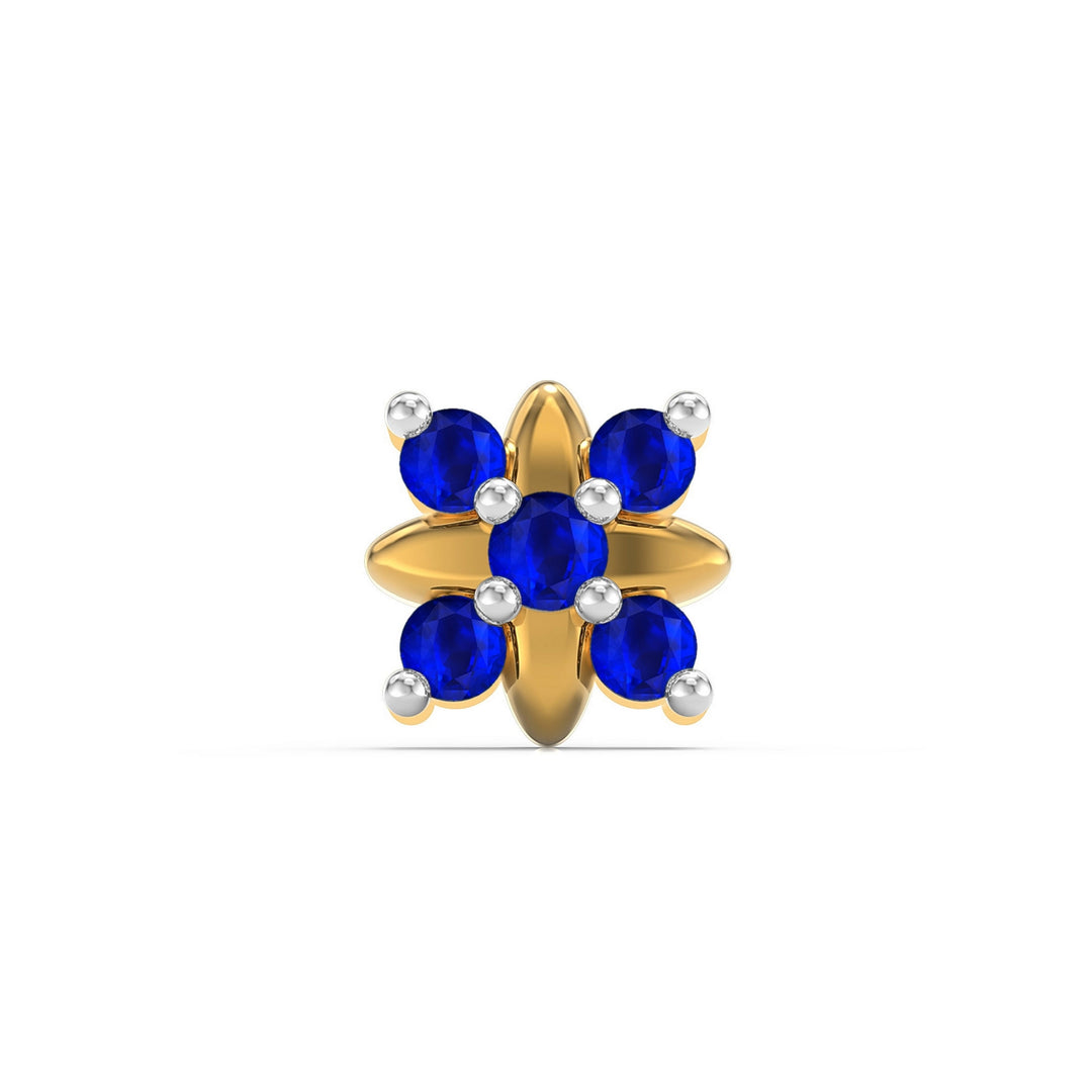 925 sterling silver gold plated Heavenly Nose Pin with sapphire blue stone Front view#metal_gold-plated#stone-colour_sapphire-blue