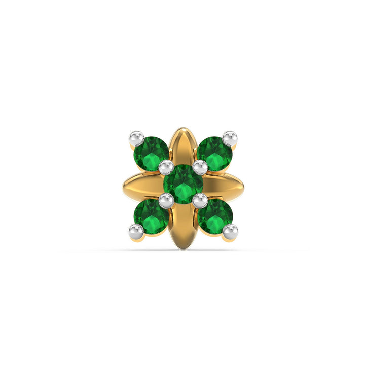 925 sterling silver gold plated Heavenly Nose Pin with emerald green stone Front view#metal_gold-plated#stone-colour_emerald-green