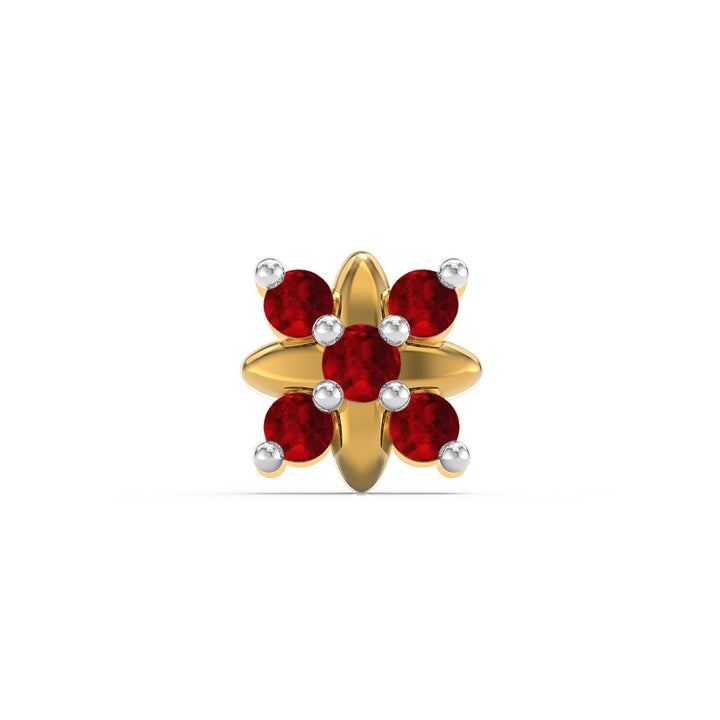 925 sterling silver gold plated Heavenly Nose Pin with ruby red stone Front view#metal_gold-plated#stone-colour_ruby-red