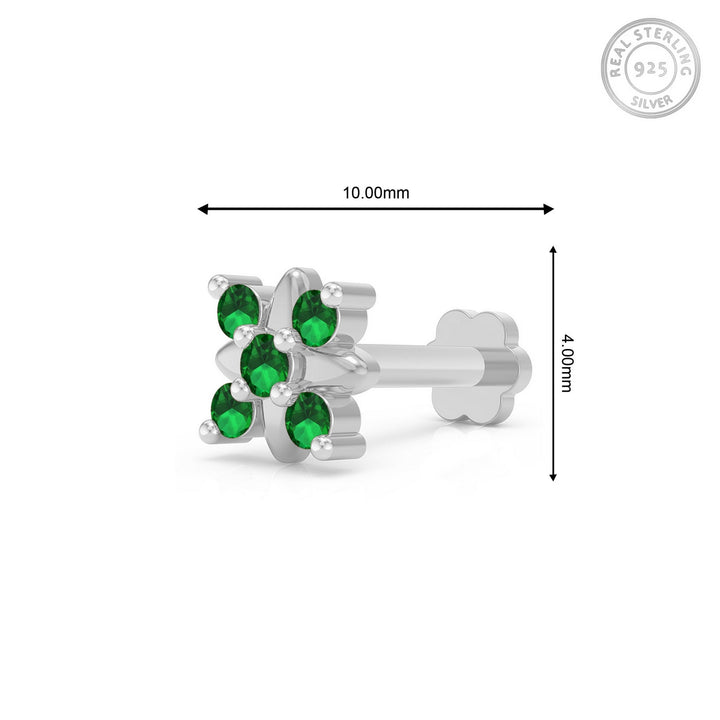 925 sterling silver Heavenly Nose Pin with emerald green stone Measurement#metal_sterling-silver#stone-colour_emerald-green