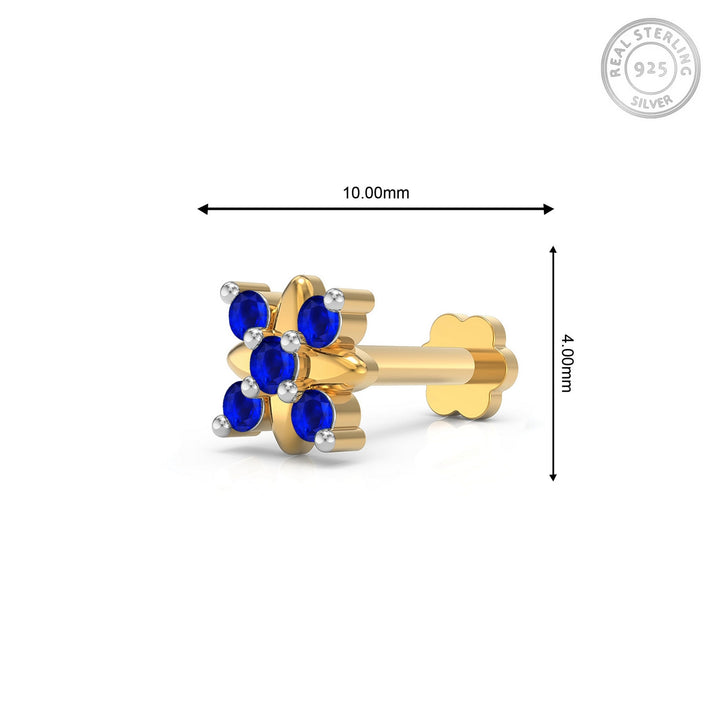 925 sterling silver gold plated Heavenly Nose Pin with sapphire blue stone Measurement#metal_gold-plated#stone-colour_sapphire-blue