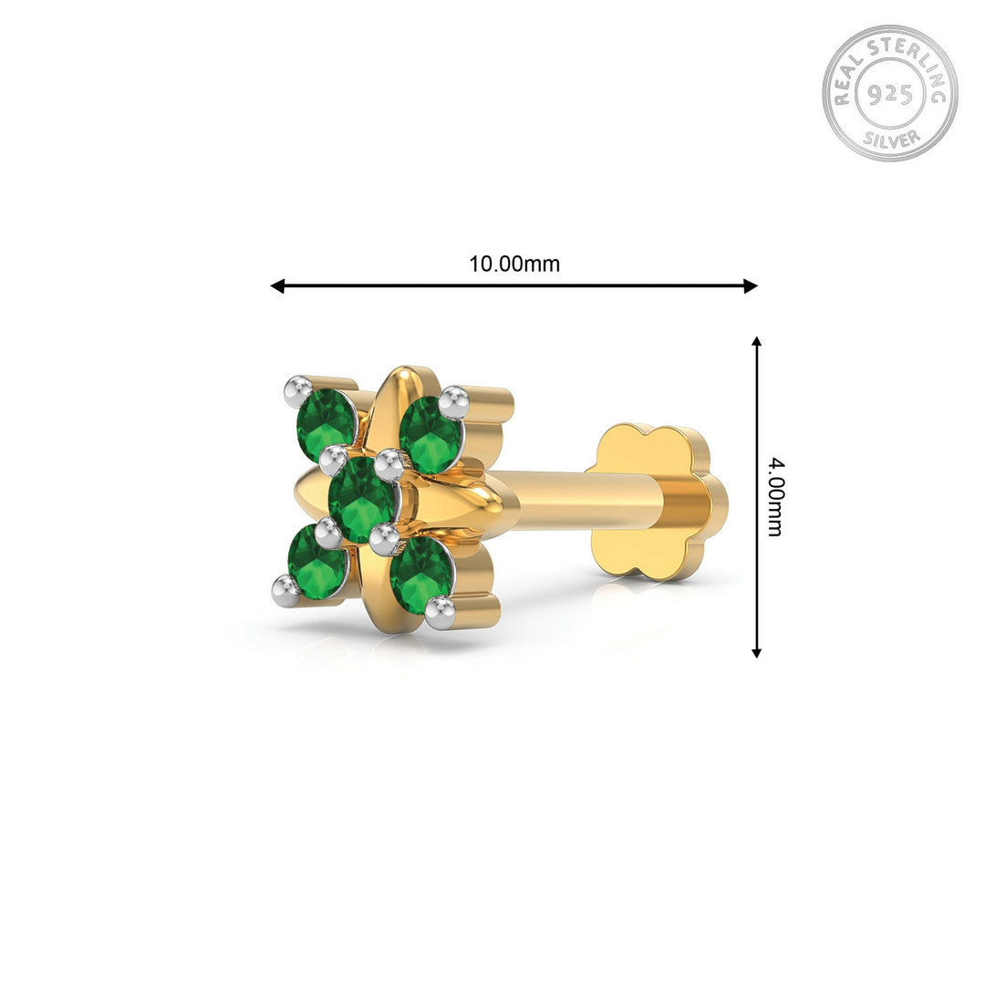 925 sterling silver gold plated Heavenly Nose Pin with emerald green stone Measurement#metal_gold-plated#stone-colour_emerald-green