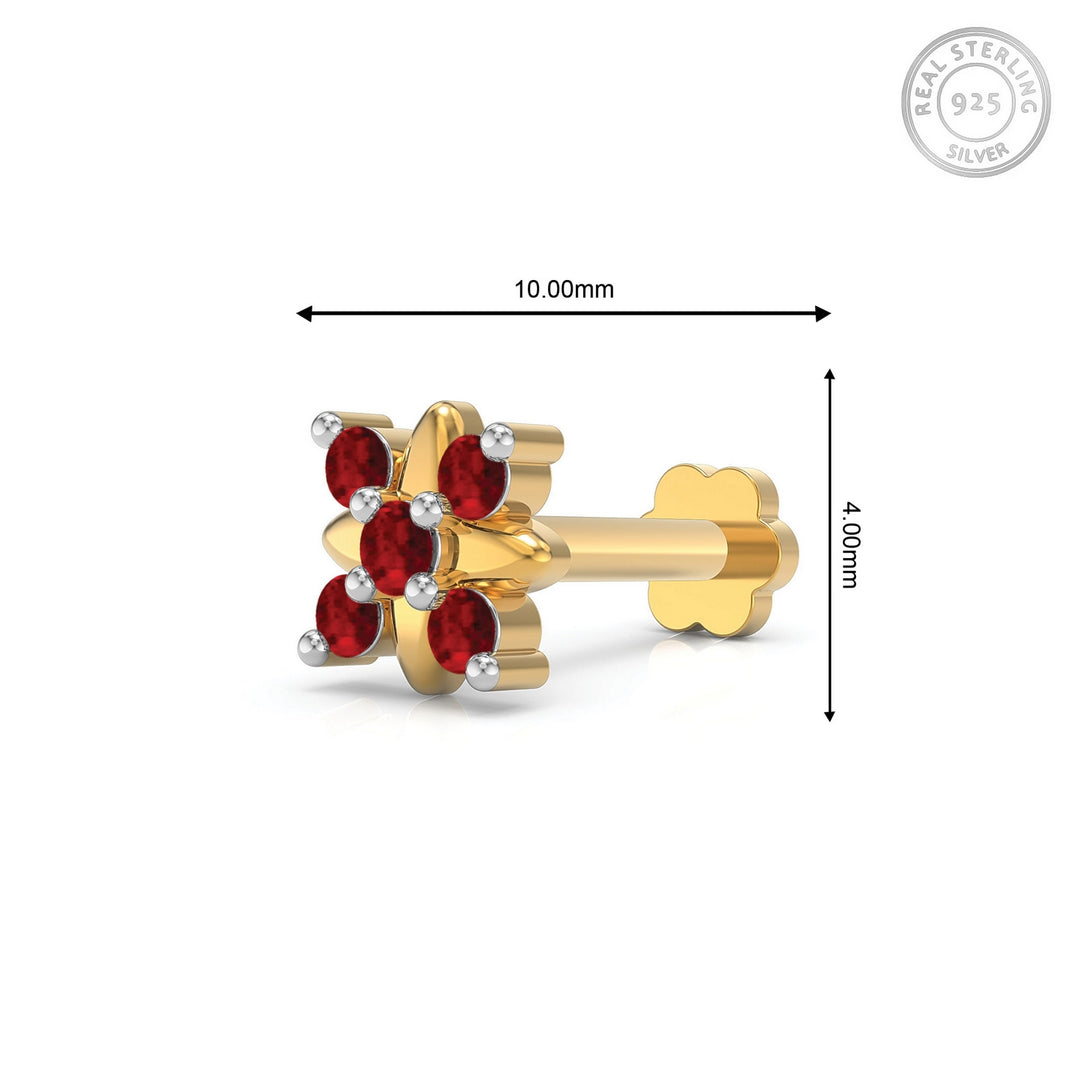 925 sterling silver gold plated Heavenly Nose Pin with ruby red stone Measurement#metal_gold-plated#stone-colour_ruby-red