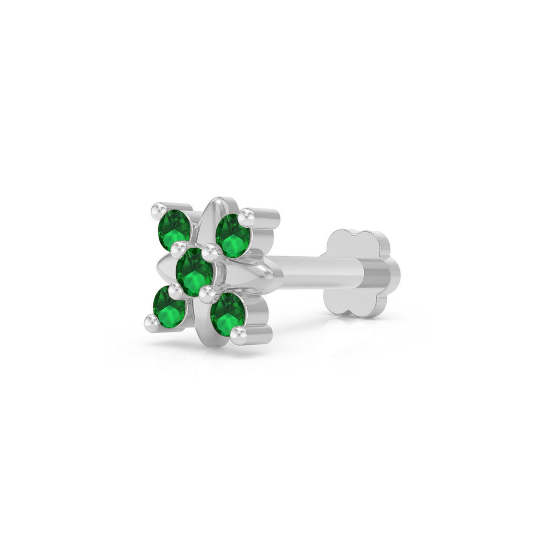 925 sterling silver Heavenly Nose Pin with emerald green stone Main view#metal_sterling-silver#stone-colour_emerald-green