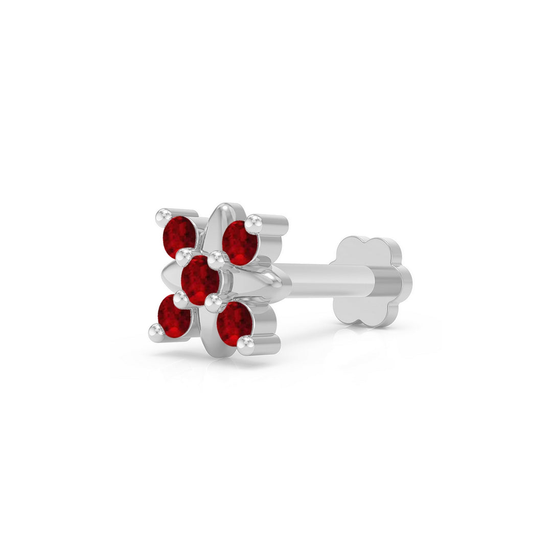 925 sterling silver Heavenly Nose Pin with ruby red stone Main view#metal_sterling-silver#stone-colour_ruby-red