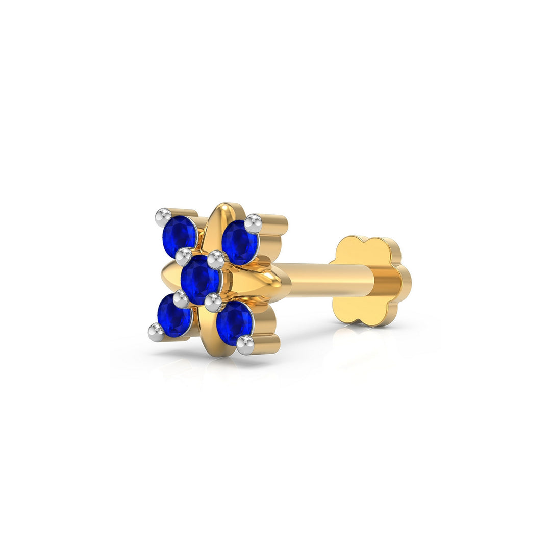 925 sterling silver gold plated Heavenly Nose Pin with sapphire blue stone Main view#metal_gold-plated#stone-colour_sapphire-blue