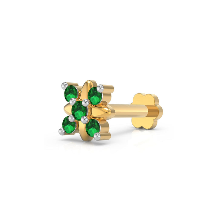 925 sterling silver gold plated Heavenly Nose Pin with emerald green stone Main view#metal_gold-plated#stone-colour_emerald-green