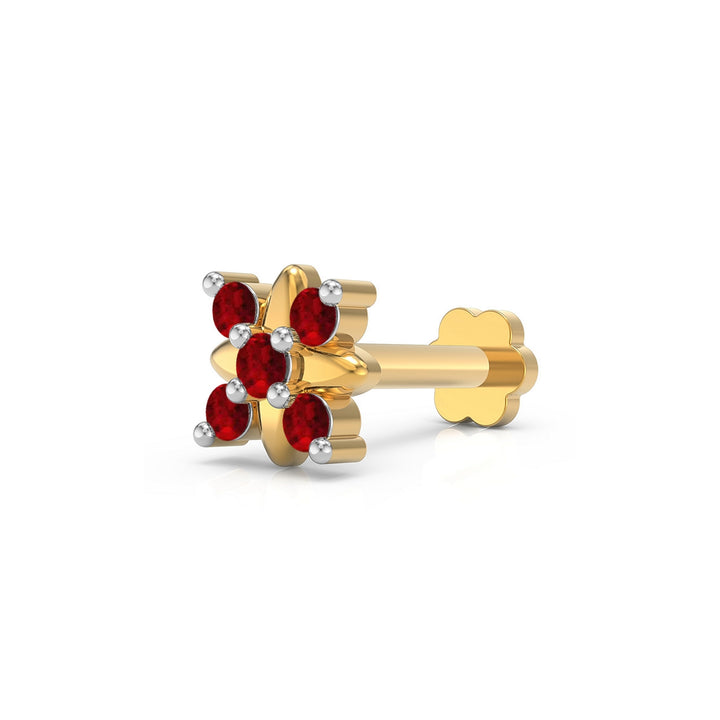 925 sterling silver gold plated Heavenly Nose Pin with ruby red stone Main view#metal_gold-plated#stone-colour_ruby-red