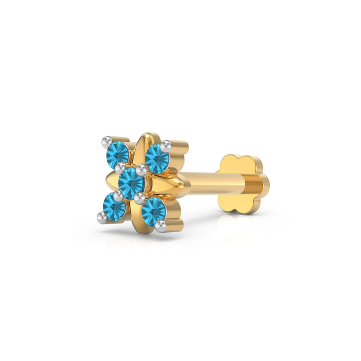 925 sterling silver gold plated Heavenly Nose Pin with topaz blue stone Main view#metal_gold-plated#stone-colour_topaz-blue