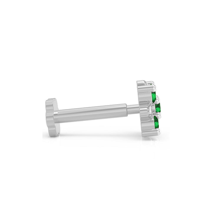 925 sterling silver Heavenly Nose Pin with emerald green stone Side View#metal_sterling-silver#stone-colour_emerald-green