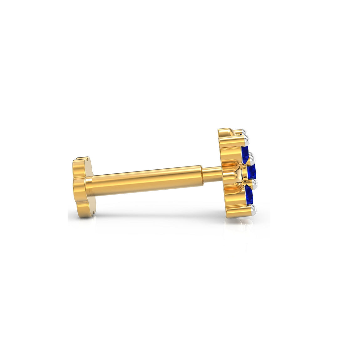 925 sterling silver gold plated Heavenly Nose Pin with sapphire blue stone Side View#metal_gold-plated#stone-colour_sapphire-blue