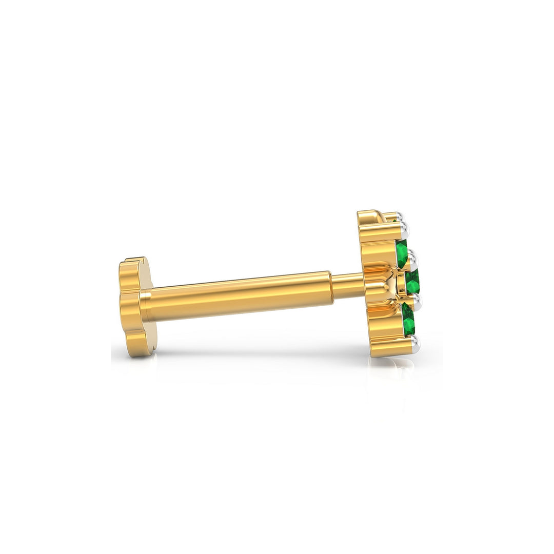 925 sterling silver gold plated Heavenly Nose Pin with emerald green stone Side View#metal_gold-plated#stone-colour_emerald-green