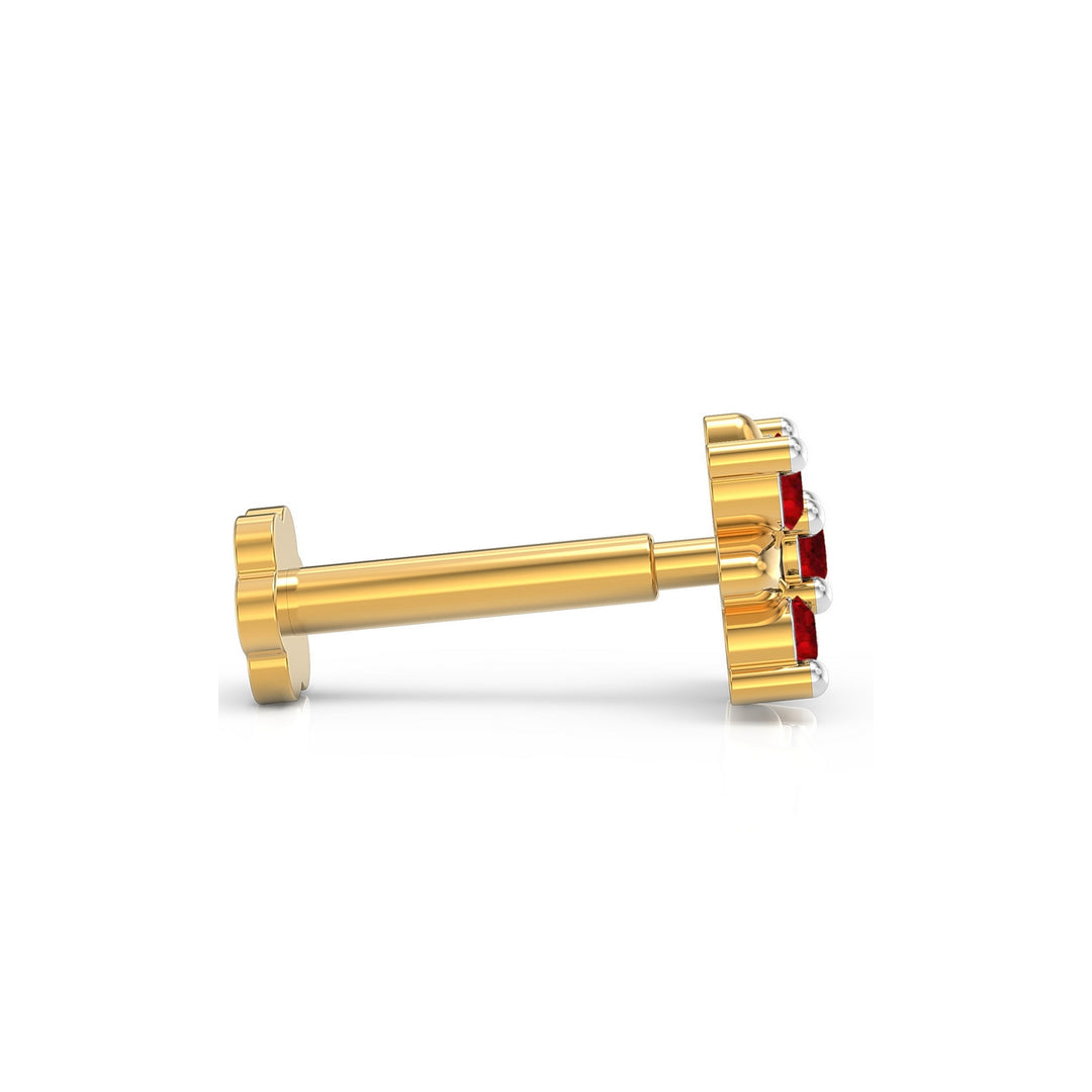 925 sterling silver gold plated Heavenly Nose Pin with ruby red stone Side View#metal_gold-plated#stone-colour_ruby-red