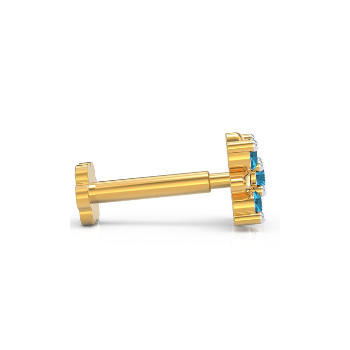 925 sterling silver gold plated Heavenly Nose Pin with topaz blue stone Side View#metal_gold-plated#stone-colour_topaz-blue