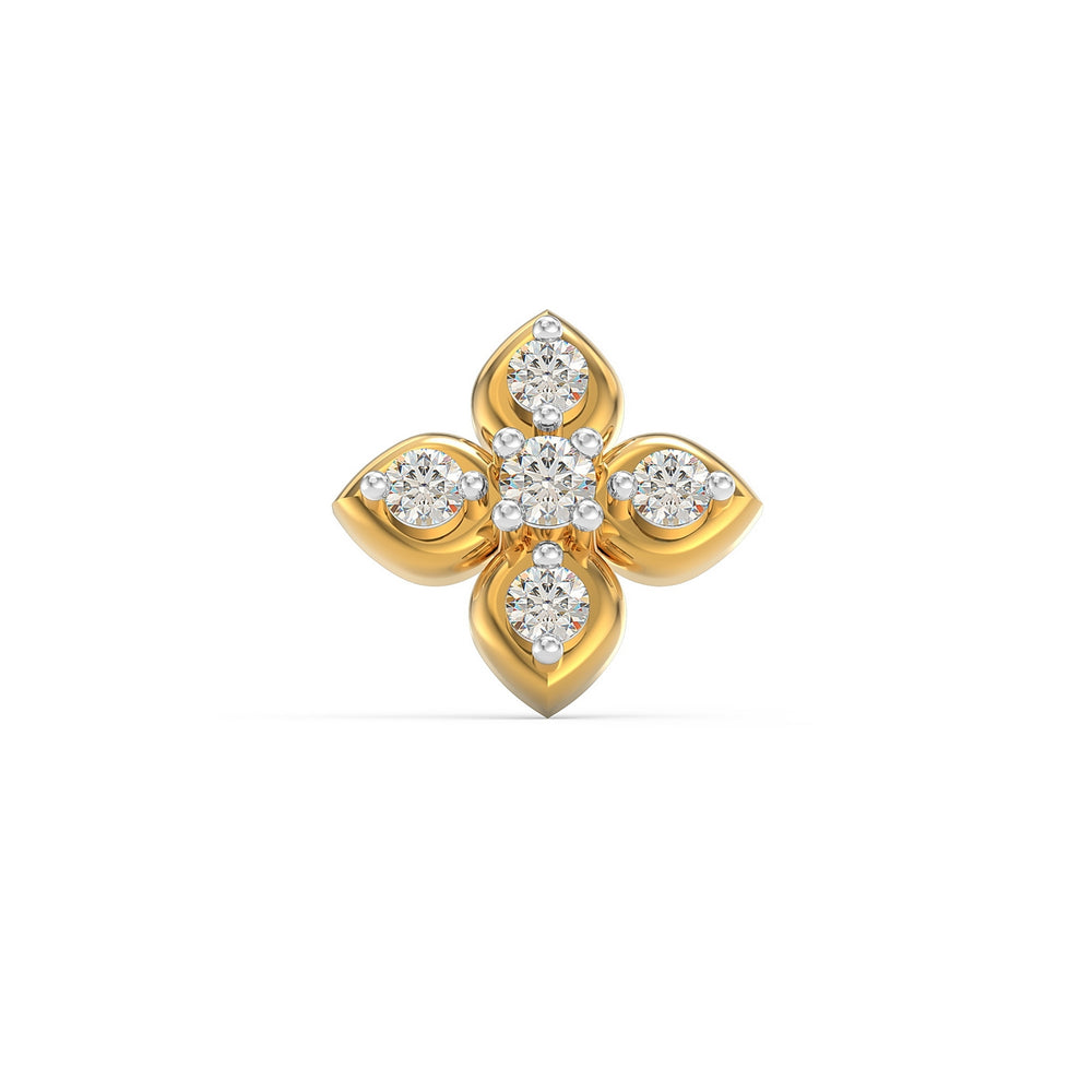 925 sterling silver gold plated Leaf Nose Pin with cubic zirconia stone Front view#metal_gold-plated#stone-colour_cubic-zirconia