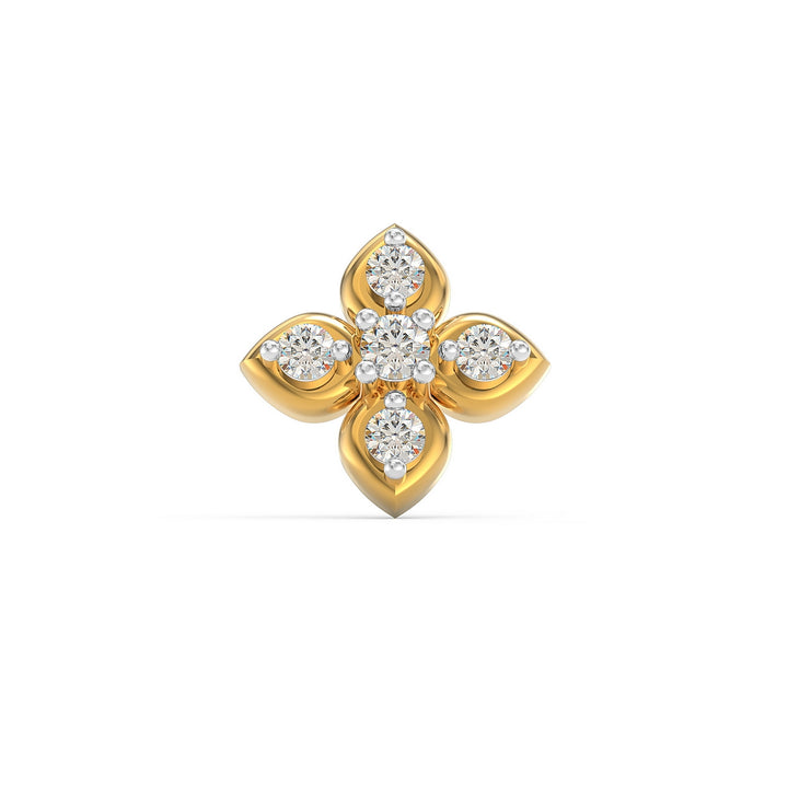 925 sterling silver gold plated Leaf Nose Pin with cubic zirconia stone Front view#metal_gold-plated#stone-colour_cubic-zirconia