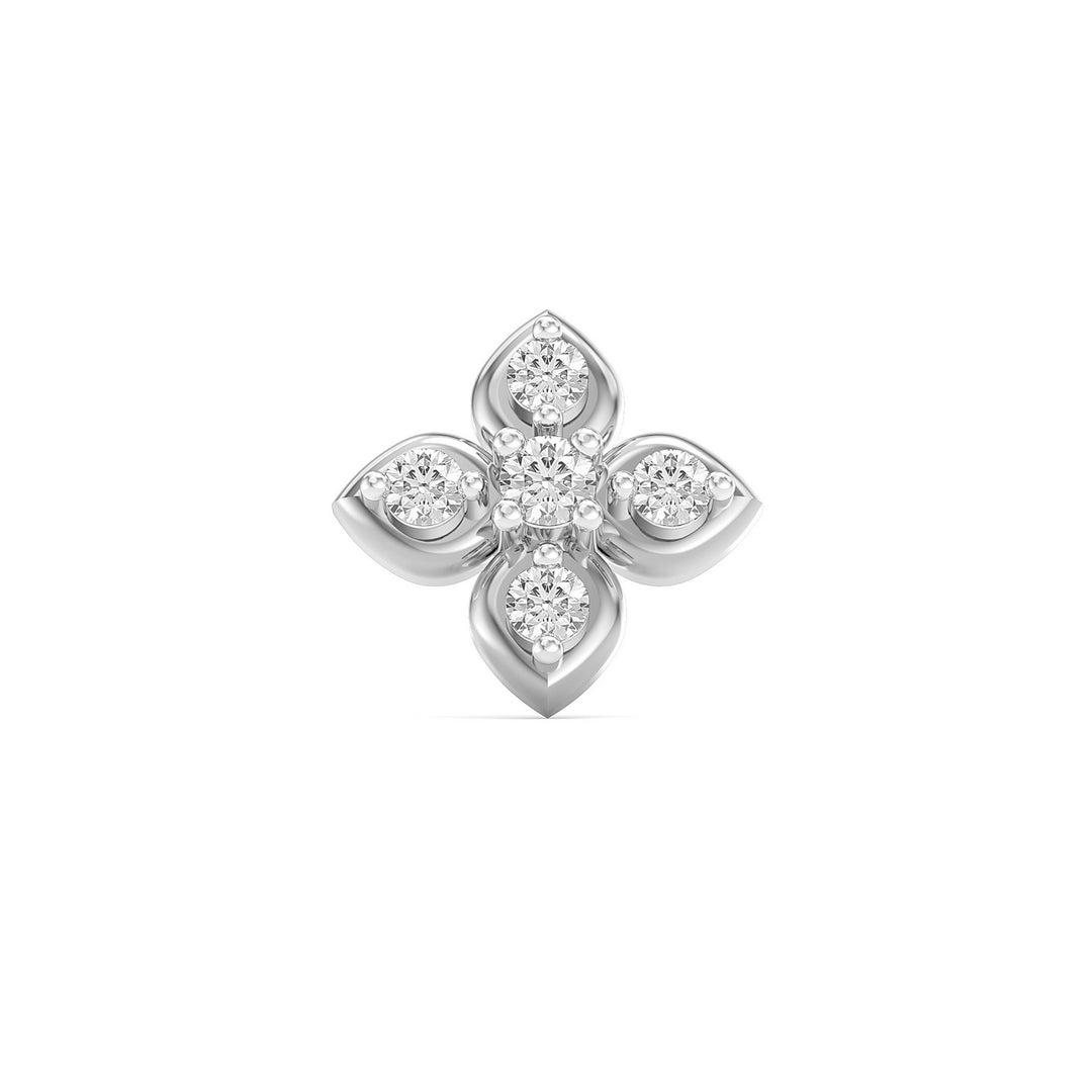 925 sterling silver Leaf Nose Pin with cubic zirconia stone Front view#metal_sterling-silver#stone-colour_cubic-zirconia