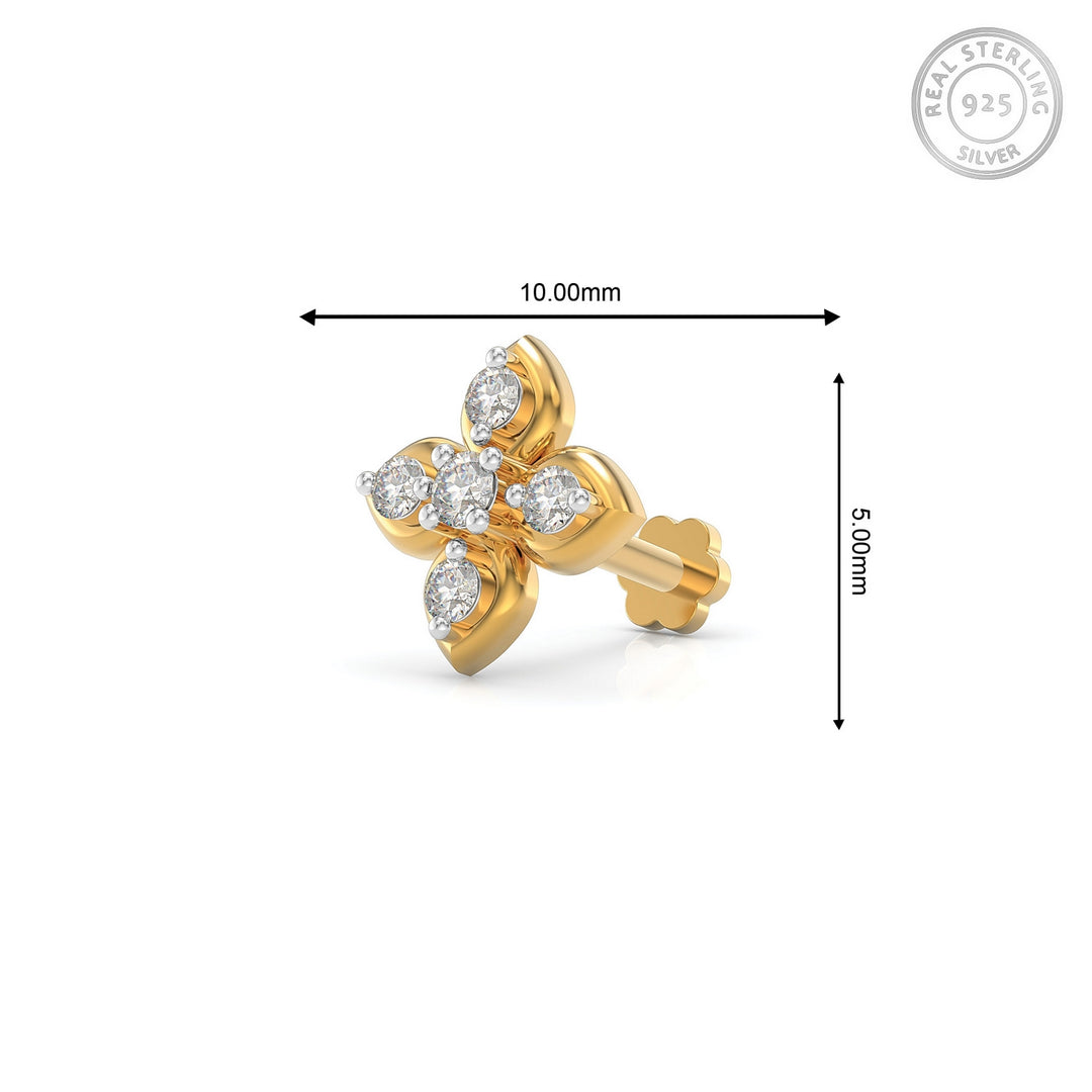 925 sterling silver gold plated Leaf Nose Pin with cubic zirconia stone Measurement#metal_gold-plated#stone-colour_cubic-zirconia