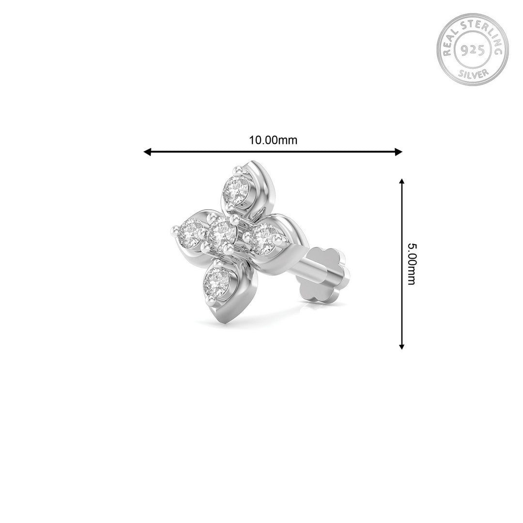 925 sterling silver Leaf Nose Pin with cubic zirconia stone Measurement#metal_sterling-silver#stone-colour_cubic-zirconia