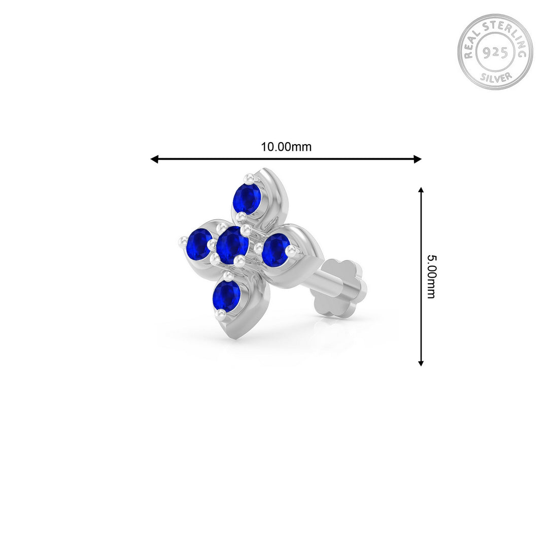 925 sterling silver Leaf Nose Pin with sapphire blue stone Measurement#metal_sterling-silver#stone-colour_sapphire-blue