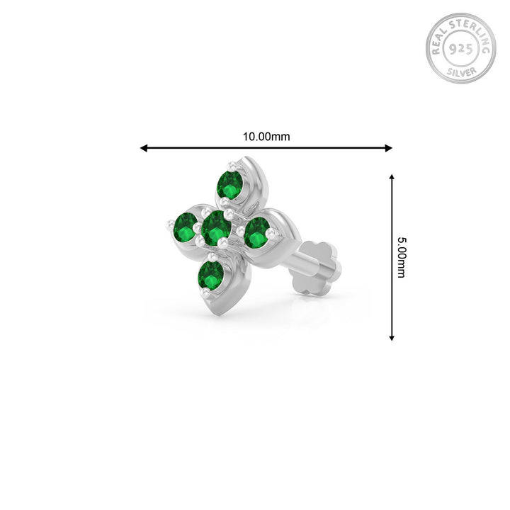 925 sterling silver Leaf Nose Pin with emerald green stone Measurement#metal_sterling-silver#stone-colour_emerald-green