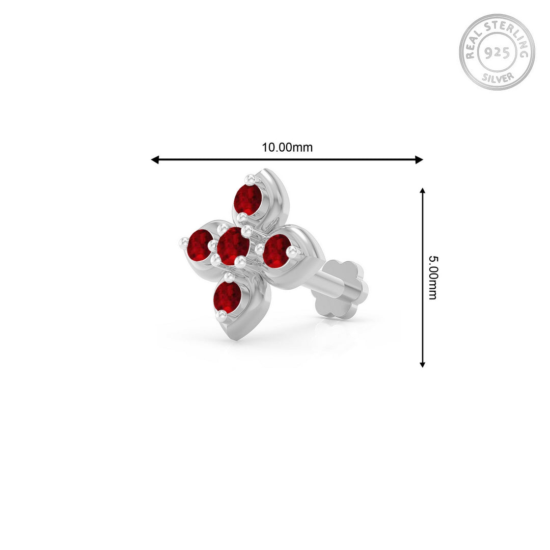 925 sterling silver Leaf Nose Pin with ruby red stone Measurement#metal_sterling-silver#stone-colour_ruby-red