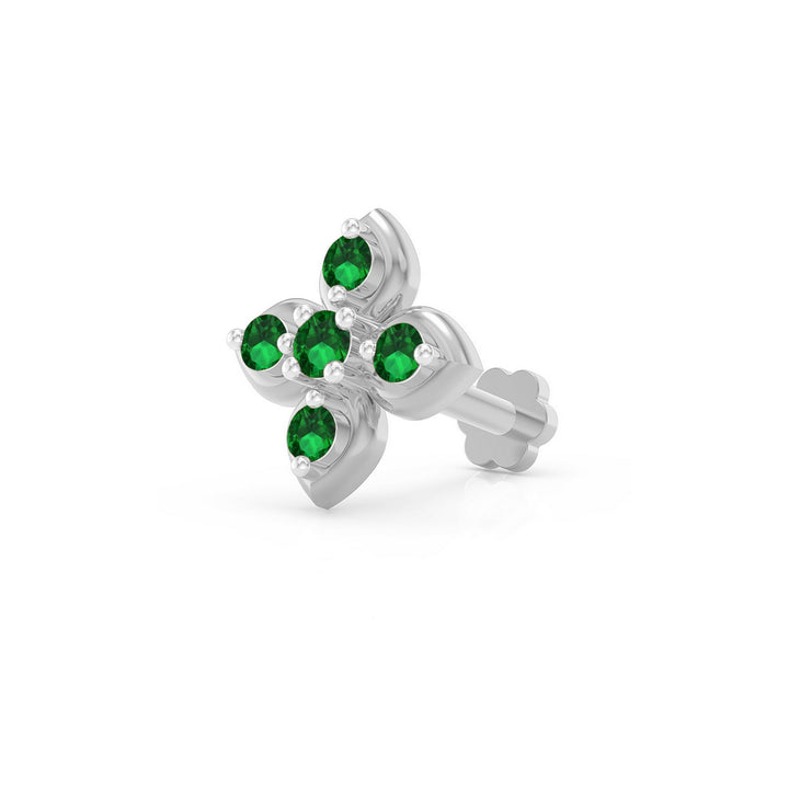 925 sterling silver Leaf Nose Pin with emerald green stone Main view#metal_sterling-silver#stone-colour_emerald-green