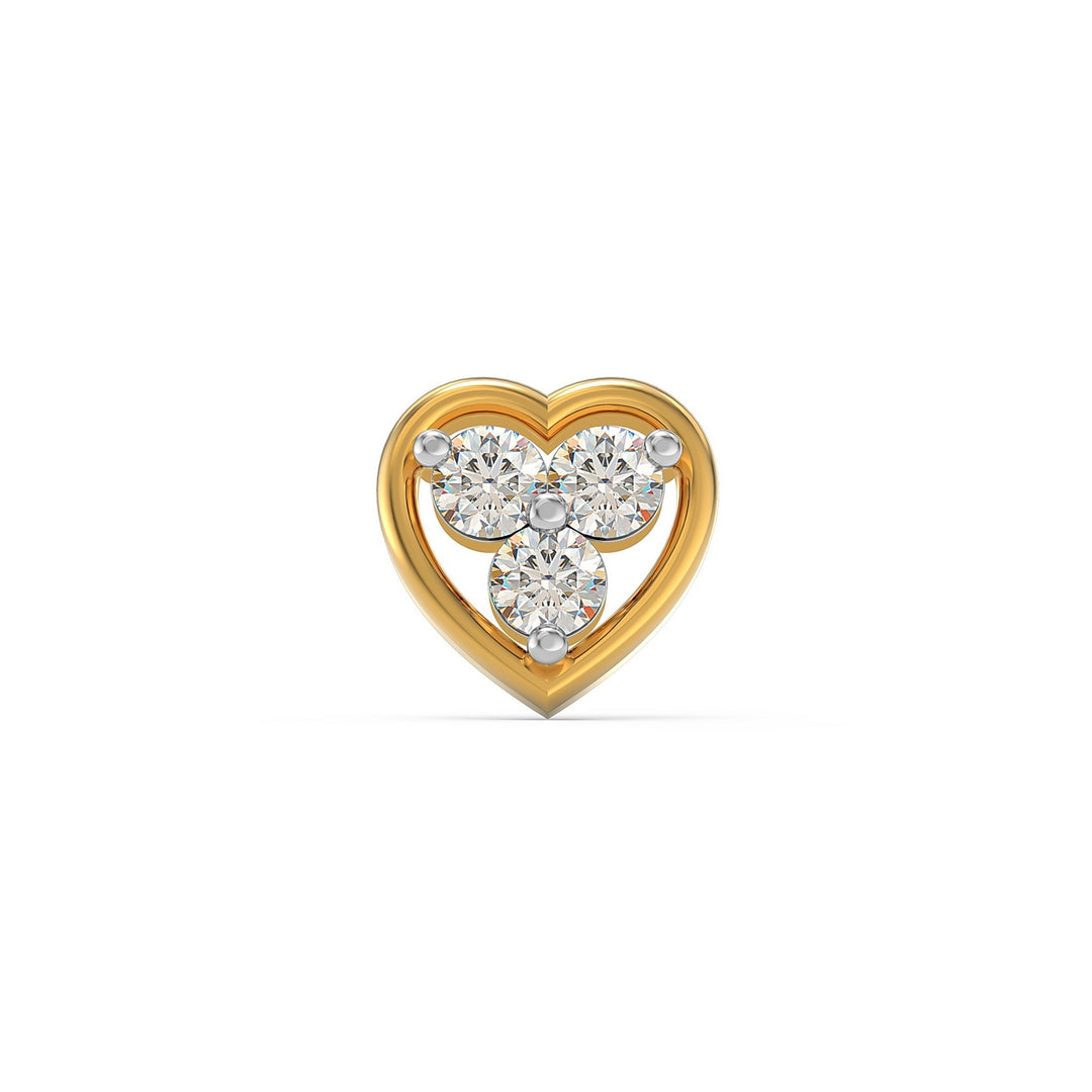 925 sterling silver gold plated Love Nose Pin with cubic zirconia stone Front view#metal_gold-plated#stone-colour_cubic-zirconia