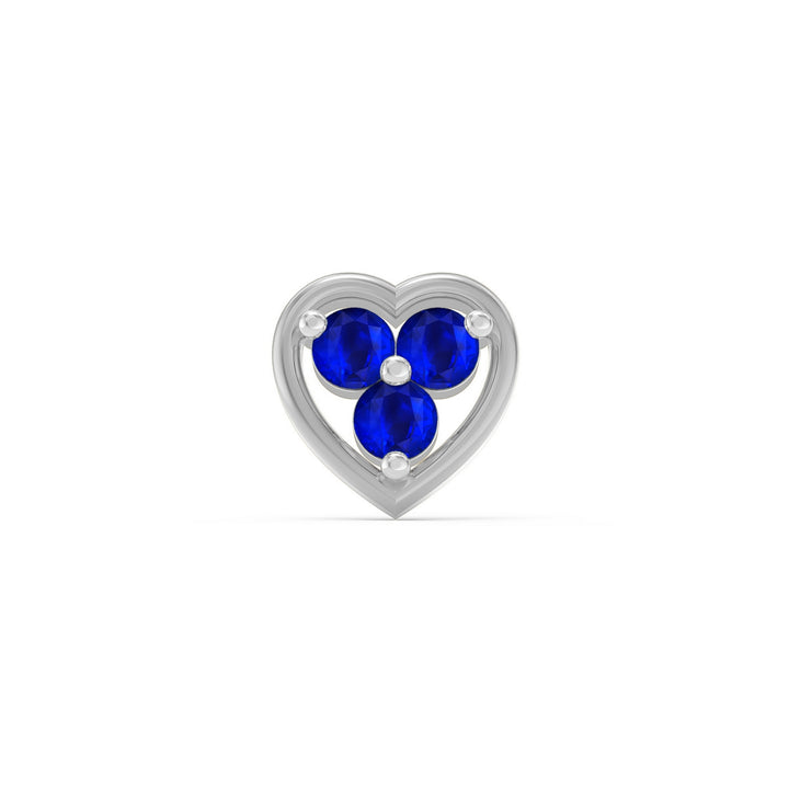 925 sterling silver Love Nose Pin with sapphire blue stone Front view#metal_sterling-silver#stone-colour_sapphire-blue