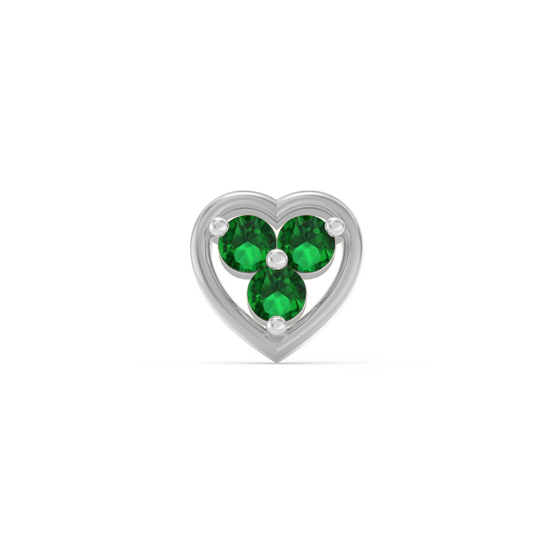 925 sterling silver Love Nose Pin with emerald green stone Front view#metal_sterling-silver#stone-colour_emerald-green