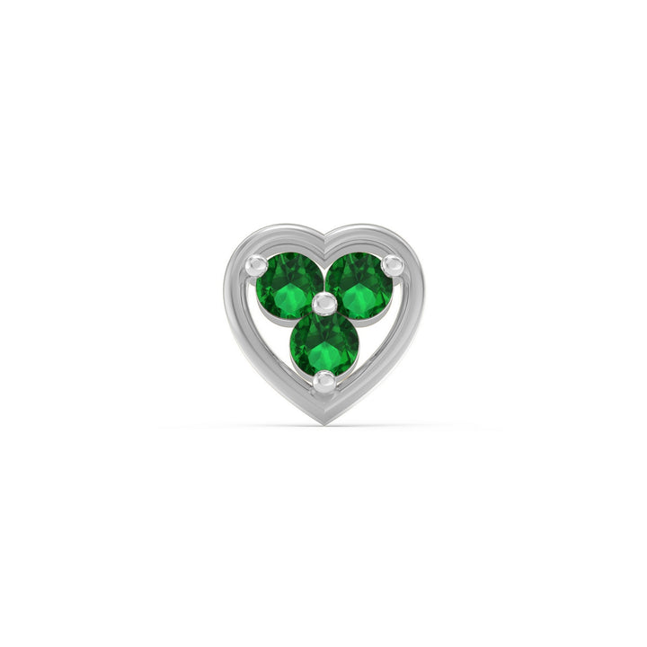 925 sterling silver Love Nose Pin with emerald green stone Front view#metal_sterling-silver#stone-colour_emerald-green