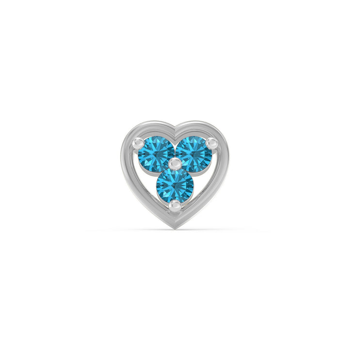 925 sterling silver Love Nose Pin with topaz blue stone Front view#metal_sterling-silver#stone-colour_topaz-blue