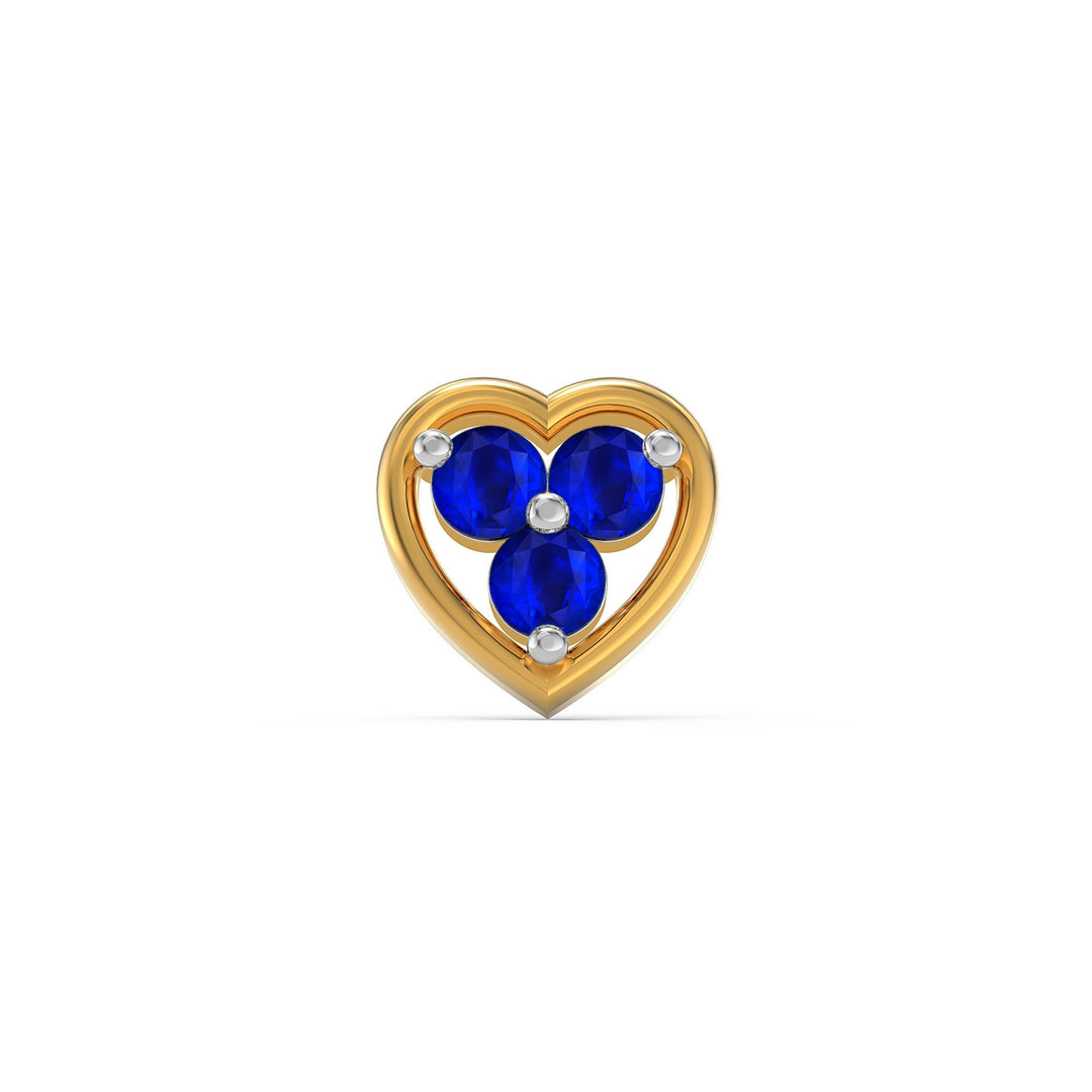 925 sterling silver gold plated Love Nose Pin with sapphire blue stone Front view#metal_gold-plated#stone-colour_sapphire-blue