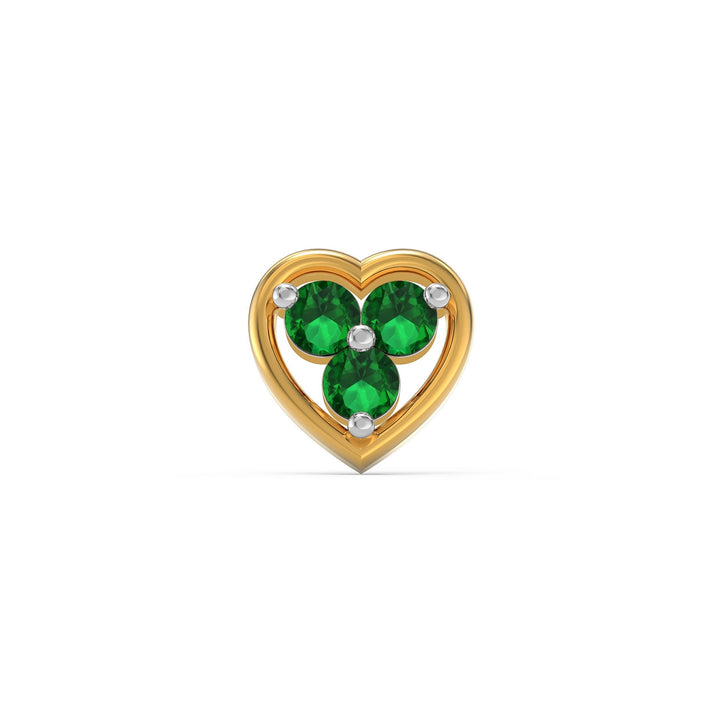 925 sterling silver gold plated Love Nose Pin with emerald green stone Front view#metal_gold-plated#stone-colour_emerald-green