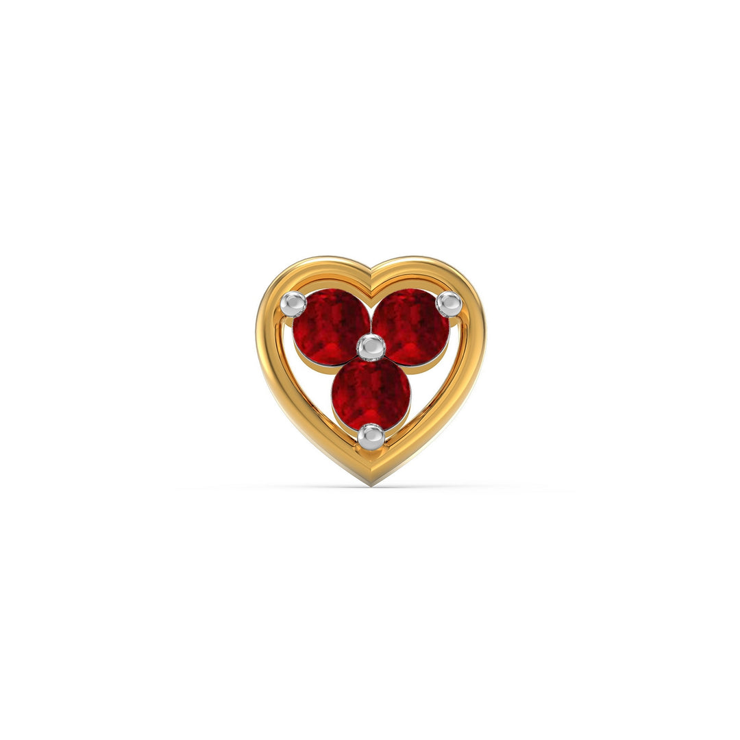 925 sterling silver gold plated Love Nose Pin with ruby red stone Front view#metal_gold-plated#stone-colour_ruby-red