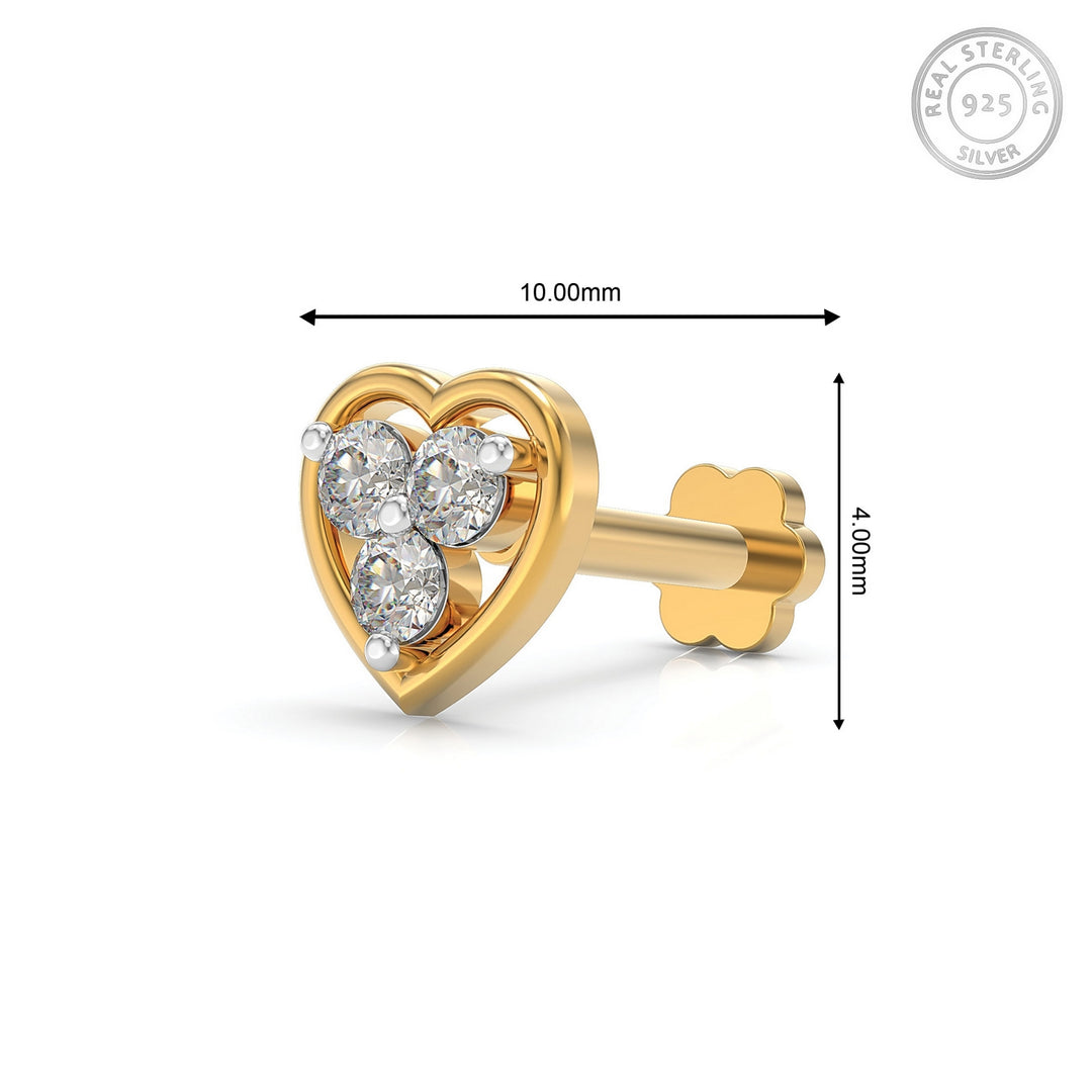 925 sterling silver gold plated Love Nose Pin with cubic zirconia stone Measurement#metal_gold-plated#stone-colour_cubic-zirconia