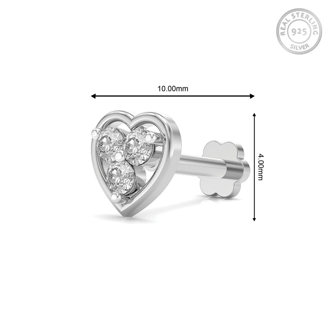 925 sterling silver Love Nose Pin with cubic zirconia stone Measurement#metal_sterling-silver#stone-colour_cubic-zirconia