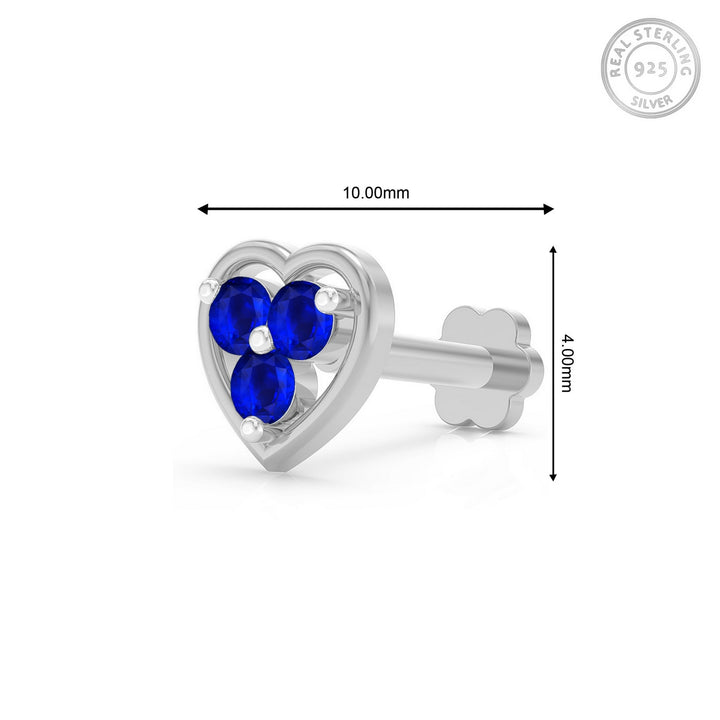 925 sterling silver Love Nose Pin with sapphire blue stone Measurement#metal_sterling-silver#stone-colour_sapphire-blue