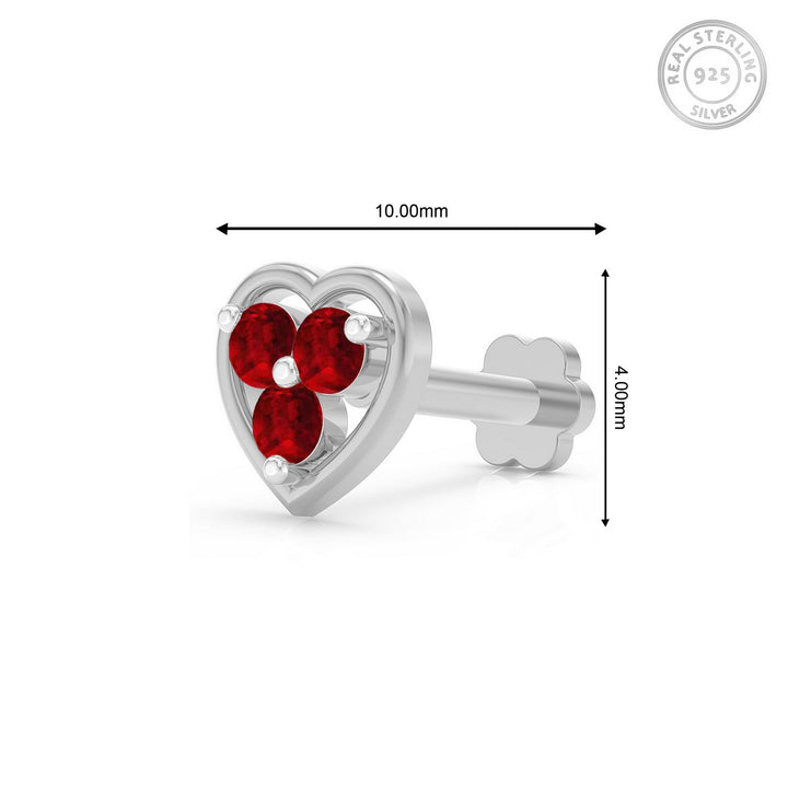 925 sterling silver Love Nose Pin with ruby red stone Measurement#metal_sterling-silver#stone-colour_ruby-red