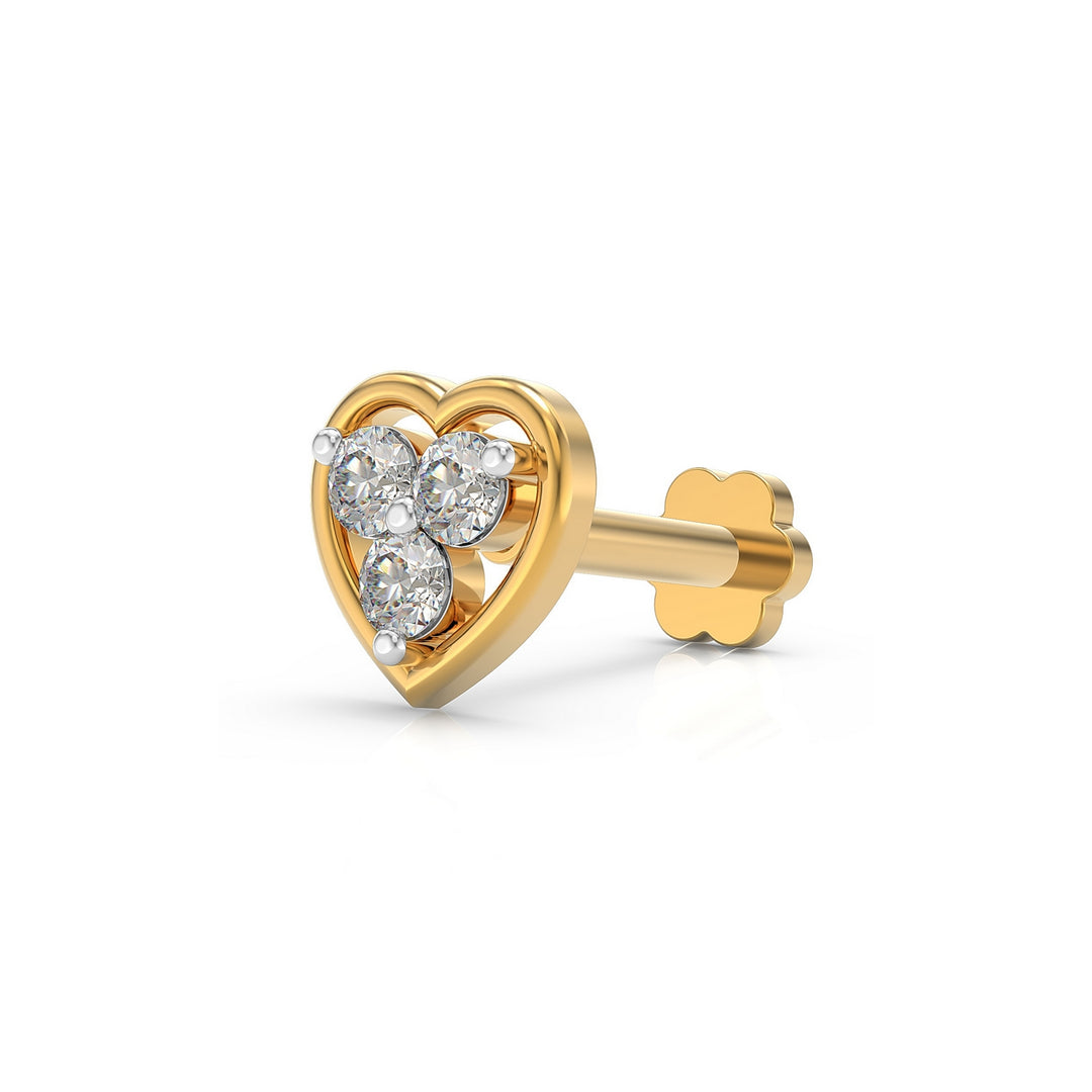 925 sterling silver gold plated Love Nose Pin with cubic zirconia stone Main view#metal_gold-plated#stone-colour_cubic-zirconia