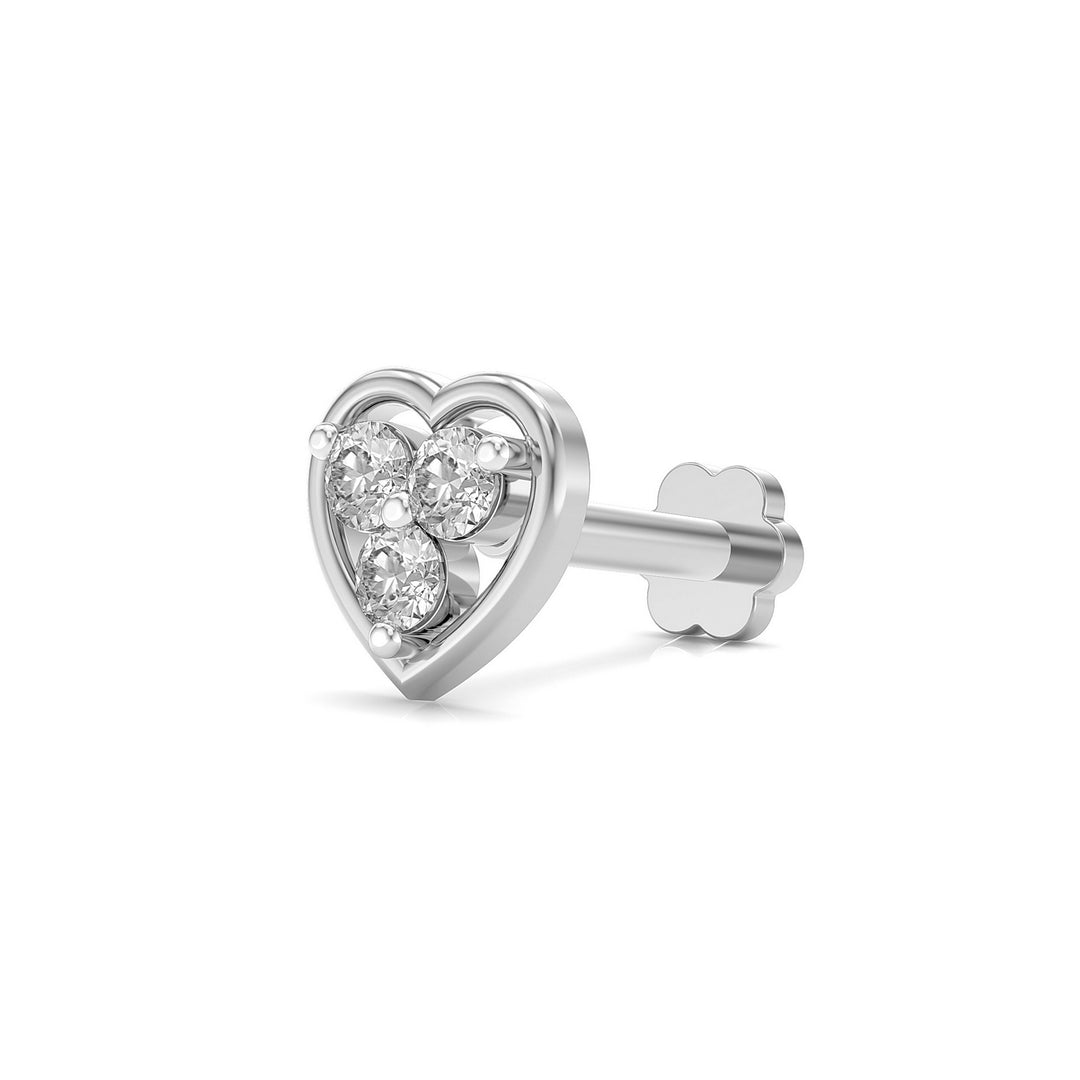 925 sterling silver Love Nose Pin with cubic zirconia stone Main view#metal_sterling-silver#stone-colour_cubic-zirconia