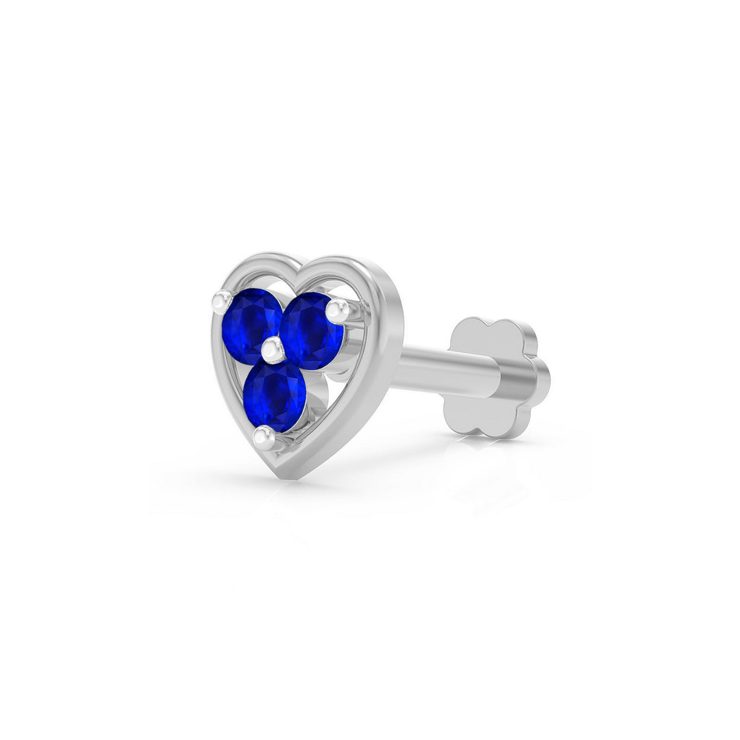 925 sterling silver Love Nose Pin with sapphire blue stone Main view#metal_sterling-silver#stone-colour_sapphire-blue