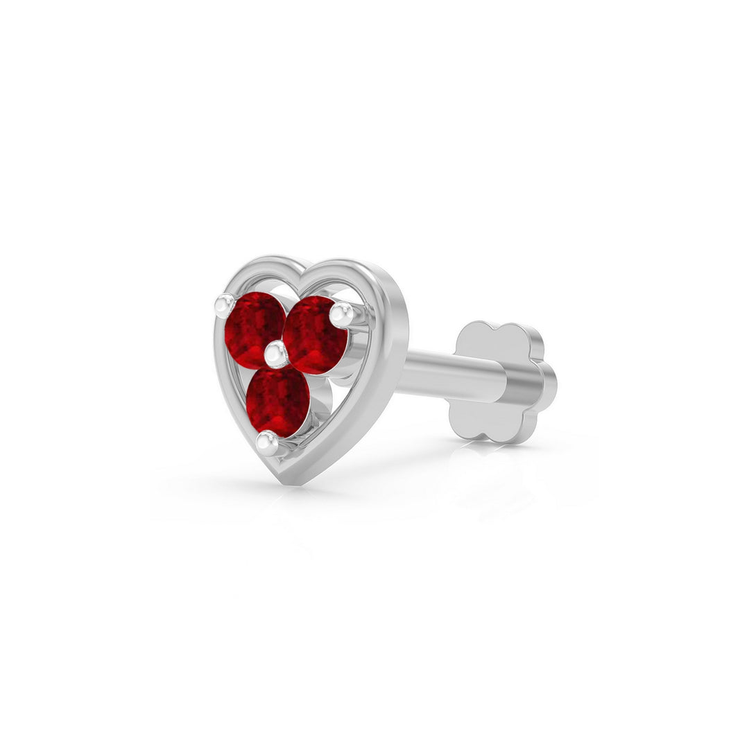 925 sterling silver Love Nose Pin with ruby red stone Main view#metal_sterling-silver#stone-colour_ruby-red