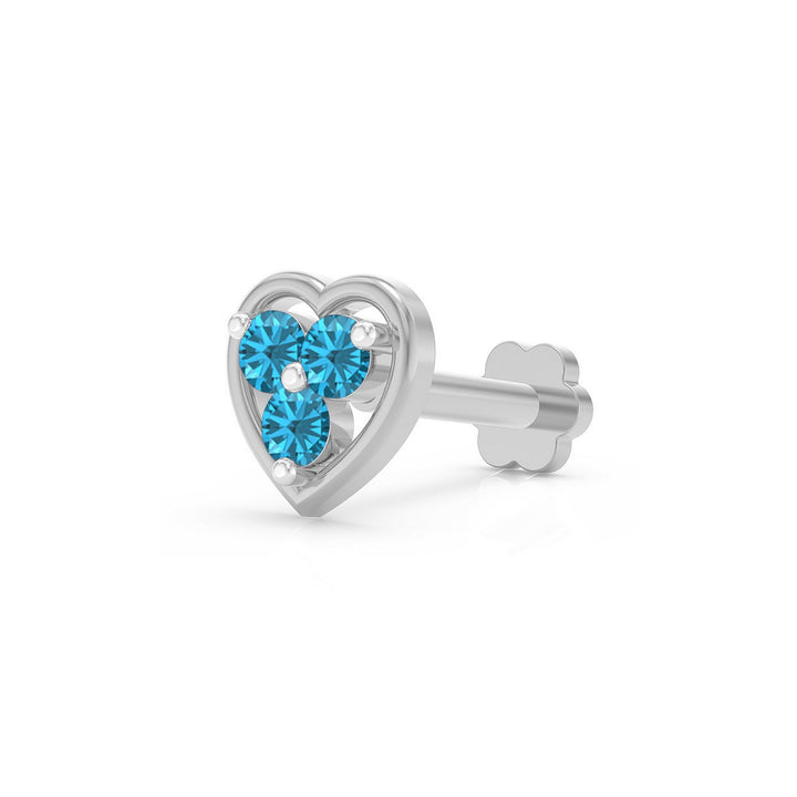 925 sterling silver Love Nose Pin with topaz blue stone Main view#metal_sterling-silver#stone-colour_topaz-blue