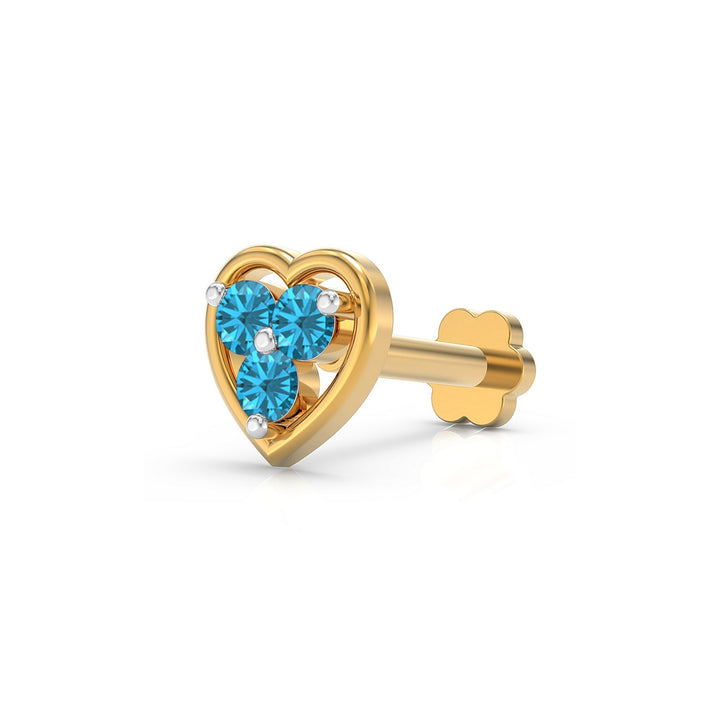 925 sterling silver gold plated Love Nose Pin with topaz blue stone Main view#metal_gold-plated#stone-colour_topaz-blue