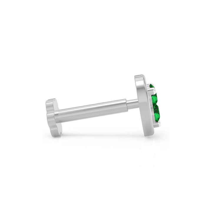 925 sterling silver Love Nose Pin with emerald green stone Side View#metal_sterling-silver#stone-colour_emerald-green