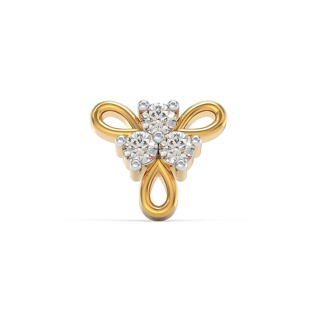 925 sterling silver gold plated Ribbon Nose Pin with cubic zirconia stone Front view#metal_gold-plated#stone-colour_cubic-zirconia