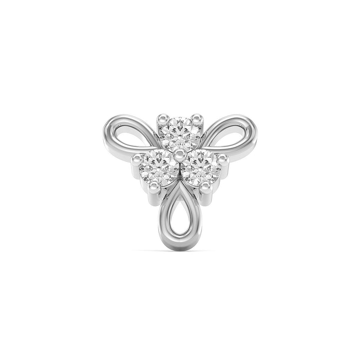 925 sterling silver Ribbon Nose Pin with cubic zirconia stone Front view#metal_sterling-silver#stone-colour_cubic-zirconia