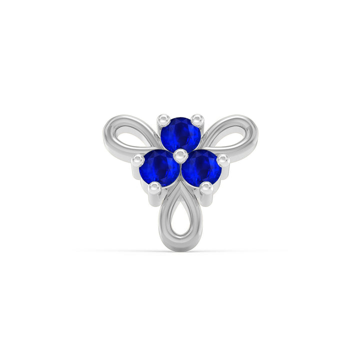 925 sterling silver Ribbon Nose Pin with sapphire blue stone Front view#metal_sterling-silver#stone-colour_sapphire-blue