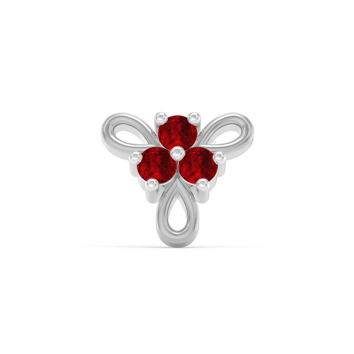 925 sterling silver Ribbon Nose Pin with ruby red stone Front view#metal_sterling-silver#stone-colour_ruby-red